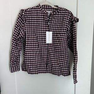 Something Navy Ruffle Sleeve Plaid Button Up